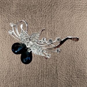 Elegant Silver and Blue Flower Brooch